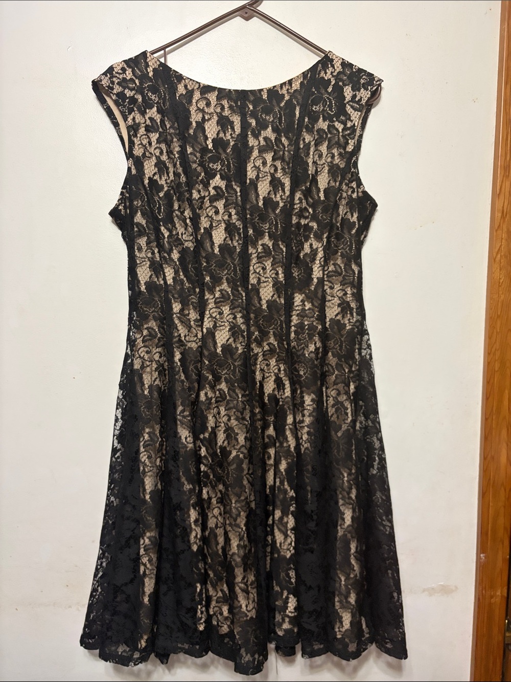 Gabby Skye Black Lace Dress with Nude Underlay